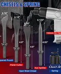 Beefy 150mm Air Hammer Kit With 4500 BPM Short Barrel Pneumatic Hammer, Quick Change Retainer, And Four Chisels shown