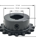 Front view of Beefy 35B16 Roller Chain Sprocket Type B with sixteen teeth, 0.75 inch bore, ANSI 35 chain compatibility, carbon steel.