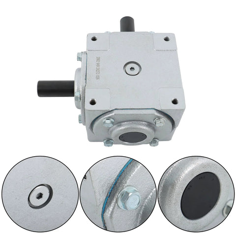Beefy 40 HP 1800 RPM Right Angle Bevel Gearbox With Keyed Shaft 1 To 1, front view showing shafts and keyway details