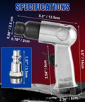 Specifications of Beefy 150mm Air Hammer Kit With 4500 BPM Short Barrel Pneumatic Hammer showing dimensions and fittings