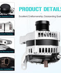Beefy Alternator Replacement For 3.3L 3.8L Caravan Grand Caravan Town Country Voyager 2001-2007 2001-2004 Fits 421000-0023 421000-0021 13870 Durable Auto Electrical Upgrade. Side view of aluminum housing and pulley.