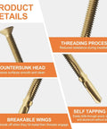 Beefy Heavy Duty Self Drilling Wood To Metal Screws With Torx Star Drive Fourteen By Two And Five Eighths Inch Reamer Tek Screws Bronze Star Triple Coat for decks and hardwood or softwood no pre drill required 50 piece pack, showcasing countersunk head and threading process.