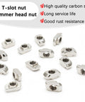 Beefy Heavy Duty Sliding T Nuts for 4040 Aluminum Extrusion M8 Thread Hammer Head T Nut 50 Pcs shown on white background