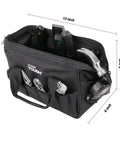 89-Piece Black Household Tool Set With 12 Pocket Tool Bag for home DIY projects and repairs, featuring a durable and portable design.