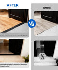 Before and after installation of 48"L 5"W 0.25"H Extra-Sturdy Aluminum Door Threshold Strip for seamless flooring transition.