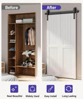Before and after showing Bifold Barn Door Hardware: 40 inch Bi-fold Sliding Barn Door Hardware Track Kit for 36" Closet Doors installed