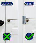 Four Pack Latch Guard Plate Covers 3 By 7 Inches Carbon Steel With Screws Gaskets And Nuts Easy To Install Door Lock Protector shown on a door.