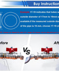 Illustration showing before and after use of 304 Stainless Steel T Bolt Hose Clamps Set 28 Piece Assortment Kit 17 To 35mm.