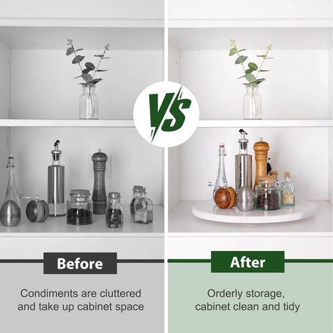 16 inch marble lazy susan turntable organizer made from natural stone, rotating tray for tidy cabinet storage.