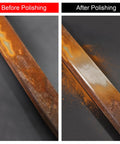 Before and after comparison of metal surface using 24 Piece Sanding Sponge Set 180 To 3000 Grit Foam Hand Sander 3x4in Wet Dry.