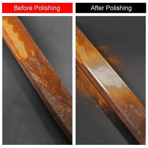 Before and after comparison of metal surface using 24 Piece Sanding Sponge Set 180 To 3000 Grit Foam Hand Sander 3x4in Wet Dry.