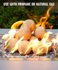 15-Pack Beige Ceramic Balls - 3” Round Fire Stones for Fire Pit Fire Bowl and Fireplace in use with flames