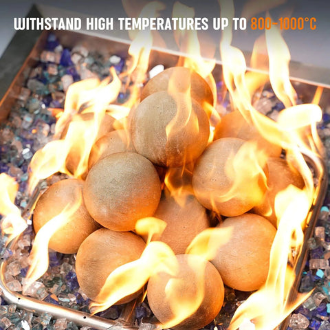 15-Pack Beige Ceramic Balls - 3” Round Fire Stones for Fire Pit Fire Bowl and Fireplace with flames