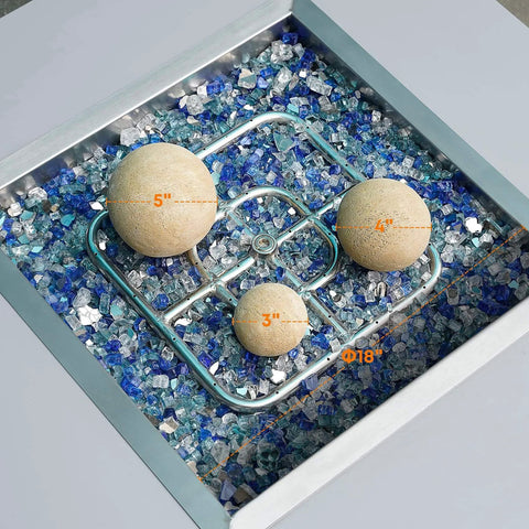15-Pack Beige Ceramic Balls - 3” Round Fire Stones for Fire Pit Fire Bowl and Fireplace on glass bed