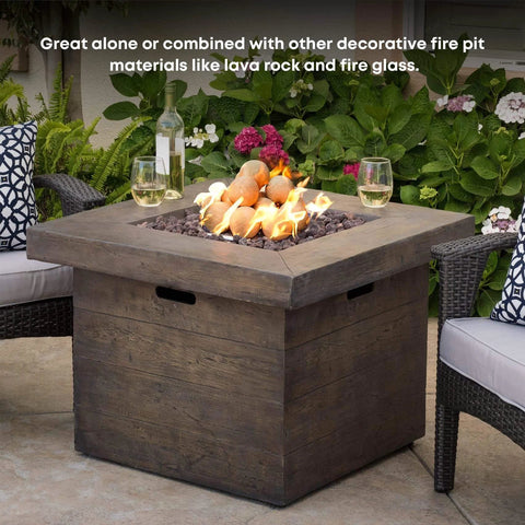 15-Pack Beige Ceramic Balls - 3” Round Fire Stones in fire pit on patio