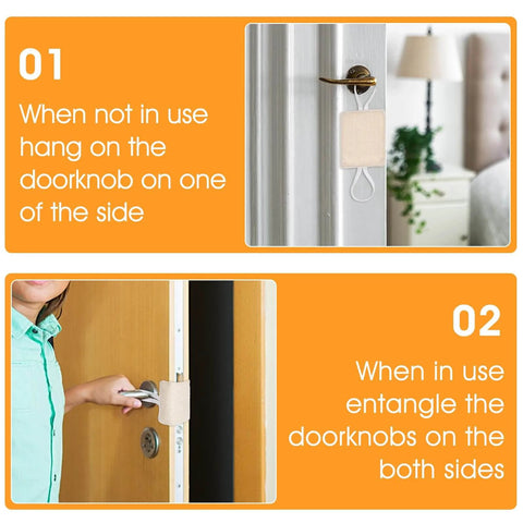 3 Pack Door Silencers For Slamming With Elastic Latch Covers Beige, shown hanging on a door latch, used to quiet door noise.