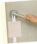 Hand installing three-piece, no-tool door silencers prevent finger pinches and door slam noise by snapping onto door knob.