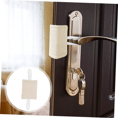 Experience quiet, safe doors with these tool-free door silencers; simply suspend on the knob to protect toddlers, no drilling needed.