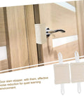 Beige tool-free door silencers installed on a wooden door handle, part of a 3-pack to experience peaceful rooms with easy, tool-free door silencers that cushion every slam, reduce noise, protect fingers, and prevent accidental injuries on bedroom and entry doors.