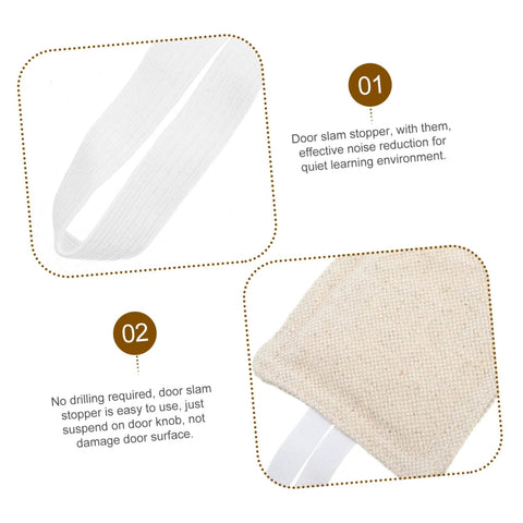 Experience peaceful rooms with easy, tool-free door silencers showcased in 3-pack beige fabric, close-up of cushion