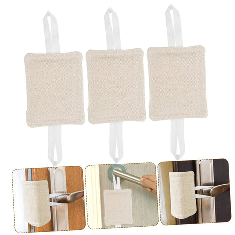 Experience quiet, safe doors with these tool-free door silencers, beige 3-pack for knobs, shown in installed and product views.
