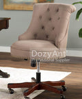 Office chair with beige upholstery and wooden base, featuring a 6 Inch Long Stroke Office Chair Gas Lift Cylinder Replacement