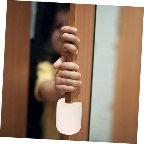 Child holding door with Two Pack Pinch Door Safety Stopper Silencer Set With Finger Protector And Door Guard For Home Use installed on edge