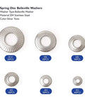 220 Pcs Metric M3 To M10 Stainless Conical Knurled Spring And Belleville Washers displayed on white background