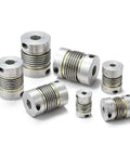 NBK Japan MBB-40C 12mm to 7/8" inch Bellows-type Flexible Coupling in various sizes, showing bellows design and shaft coupling features.