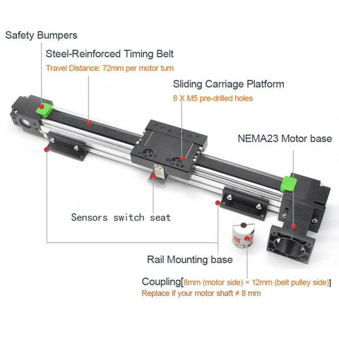 High Speed 400 MM 16 INCH Stroke Belt Drive Linear Guide Rail Motion Slide Actuator Module for CNC Linear Position Kit
