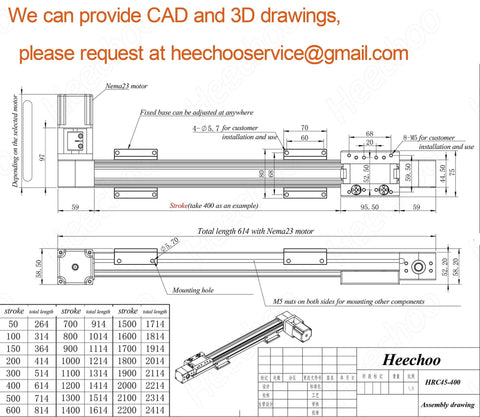 Technical drawing of Belt Drive Motorized Linear Stage Actuator 600MM Fast Linear Motion Slide Rails for CNC Linear Position Kit