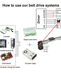 Diagram showing connection setup for Belt Drive Motorized Linear Stage Actuator 600MM Fast Linear Motion Slide Rails for CNC Linear Position Kit