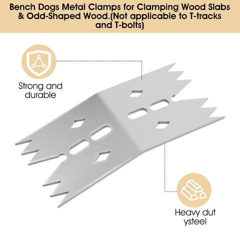 Stainless Steel Workholding Dogs Set for Router Sled and CNC Hold Down showing metal clamp design and durability features.