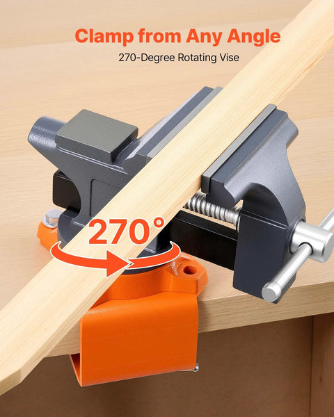 4.5 Inch Bench Vise With 270 Degree Swivel Base And Quick Release Rotating Clamp Cast Iron Portable Vise clamping wood