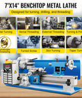 Benchtop Metal Lathe 7x14 Inch With Digital Display 550W Variable Speed Up To 2250 RPM for metal turning and threading