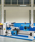 Side view of Benchtop Metal Lathe 7x14 Inch With Digital Display 550W Variable Speed Up To 2250 RPM 3 Jaw Chuck CNC Mini Lathe.