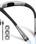 Three Color Temperature Modes And Six Brightness Levels Bendable Neck Reading Light USB Rechargeable Battery With 80 Hour Run Time shown with USB cable