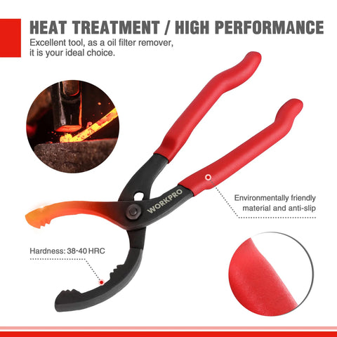 Adjustable Oil Filter Pliers 12 Inch For Engine Oil Filters Removal Bent Head Design For Tight Spaces High Carbon Steel With Permalock Fastener