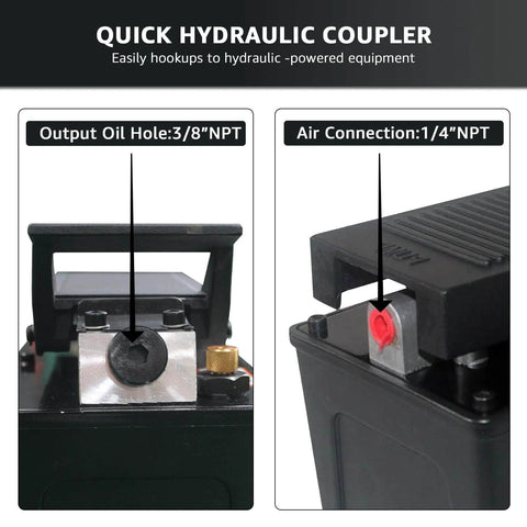 BESTOOL 10,000 PSI, 1/2 Gal Reservoir Foot-Operated Air Hydraulic Pump connections for Output Oil and Air