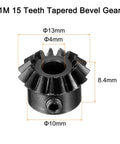 Bevel Gear 0.8 Module 1To1 15 Teeth Pinion 4mm Hole 4mm Shaft 45 Steel Black side view with dimensions