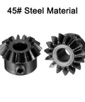 Bevel Gear 0.8 Module 1To1 15 Teeth Pinion 4mm Hole 4mm Shaft 45 Steel Black, showing two gears made of 45# steel.