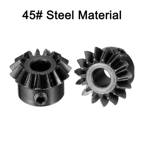 Bevel Gear 0.8 Module 1To1 15 Teeth Pinion 4mm Hole 4mm Shaft 45 Steel Black, showing two gears made of 45# steel.
