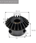 Bevel Gear Set 2Pcs 1.5M 20 Teeth 12mm Shaft M5 Fixing Hole 1 to 1 Steering Gear, close-up view with dimensions marked