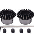 Two Piece Bevel Gear Set 1.5 Module Tapered Bevel Pinion Gears For Hardware And Machinery, showing two gears with 16mm hole, wrench and screws