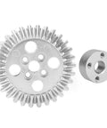 Beefy Bevel Gear Set For FRC Robots Zinc Alloy Aluminum Bearing 22mm showing gear and bearing in silver finish top view