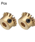Bevel Gear Set 2pc 0.8 Module 1 To 1 Reduction 15 Teeth Gear 4mm Hole 45 Degree, brass gears with visible teeth and holes