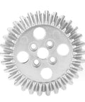Close-up of Beefy Bevel Gear Set For FRC Robots Zinc Alloy Aluminum Bearing 22mm, showing metal gear and holes.