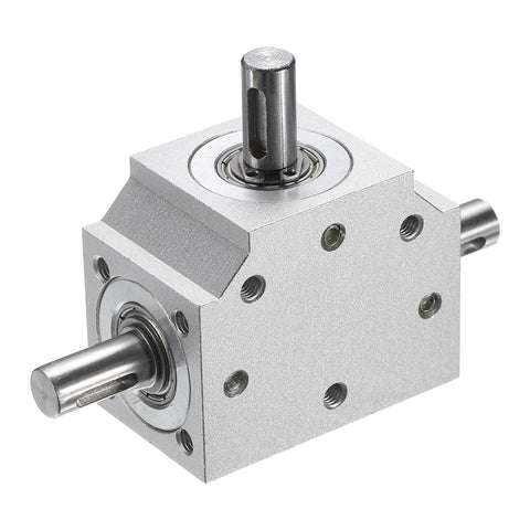 Bevel Gearbox 1 To 1 Right Angle Drive For DIY Projects With 8mm Shaft, aluminum frame, side view displaying 8mm bore