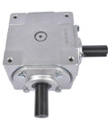 Beefy 40 HP Right Angle Bevel Gearbox With 2 Keyed Shafts 1 To 1 Cast Iron showing front view with cast iron casing