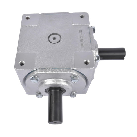 Beefy 40 HP Right Angle Bevel Gearbox With 2 Keyed Shafts 1 To 1 Cast Iron showing front view with cast iron casing
